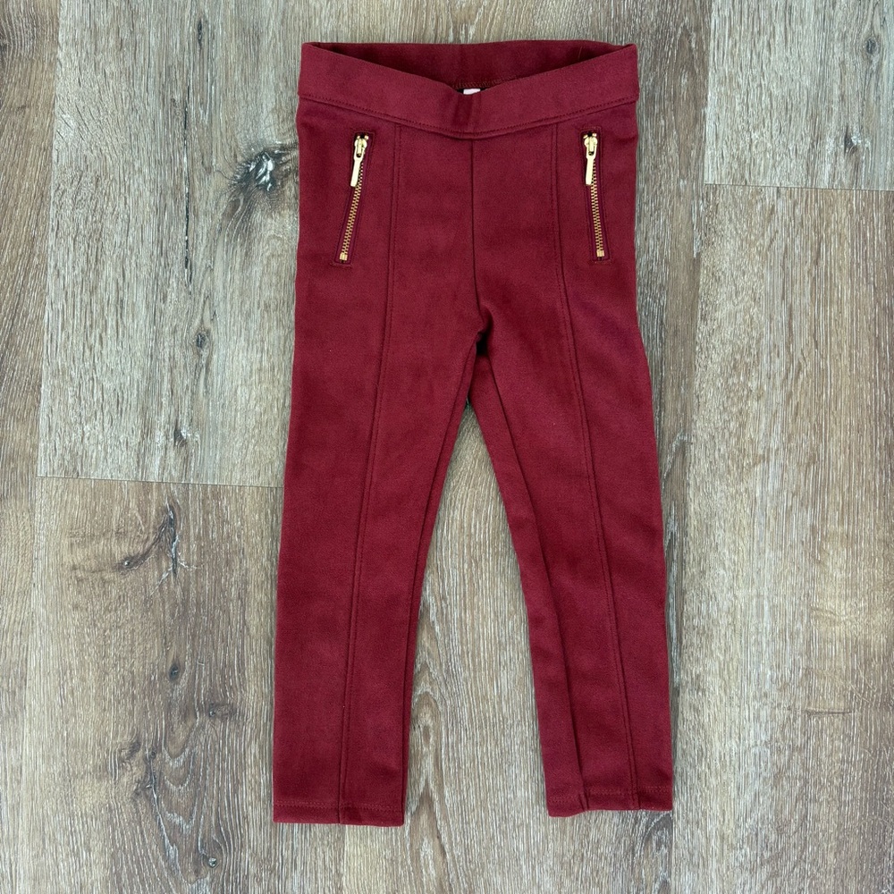 Janie and Jack Vegan Suede Zipper Pocket Leggings in Terracotta Red Size: 3T